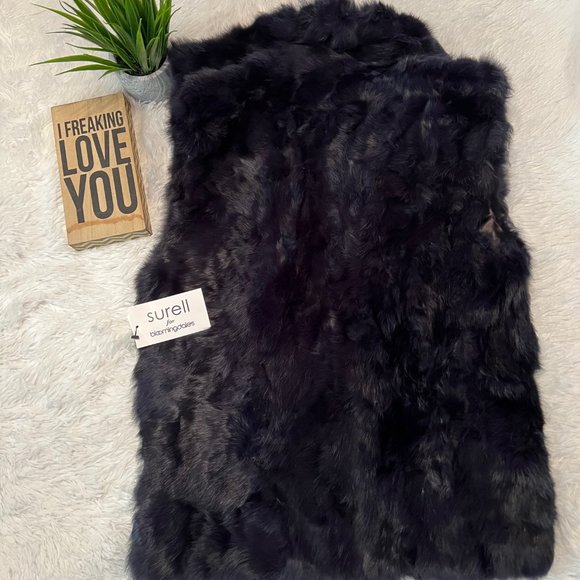 🎉HPx2🎉 Surell for Bloomingdales Deep Navy Rabbit Fur Vest - STUNNING! - Picture 2 of 8
